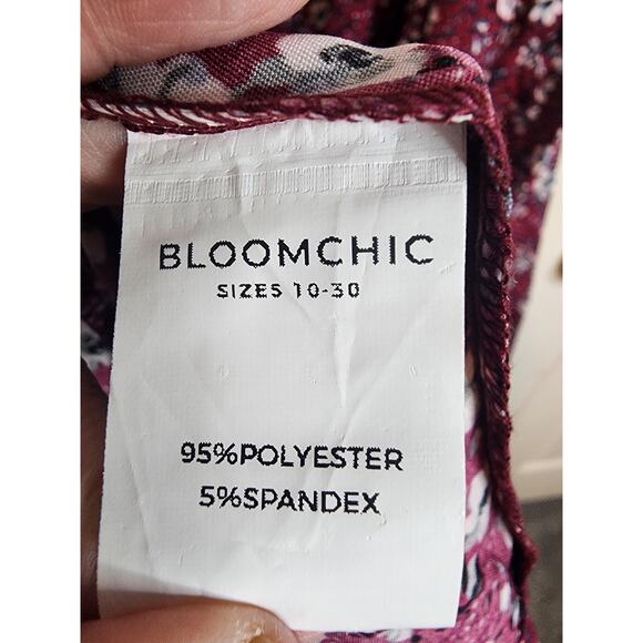 BloomChic Ditsy Floral Pocket Drawstring Ruched Flutter Sleeve Dress, Scarlet 2X - Picture 6 of 7